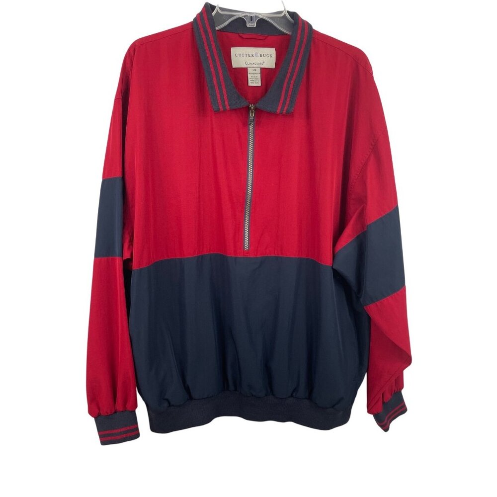Cutter Buck Mens Large Long Sleeve Shirt Windbreaker Jacket 1/4 Zip Red Black
